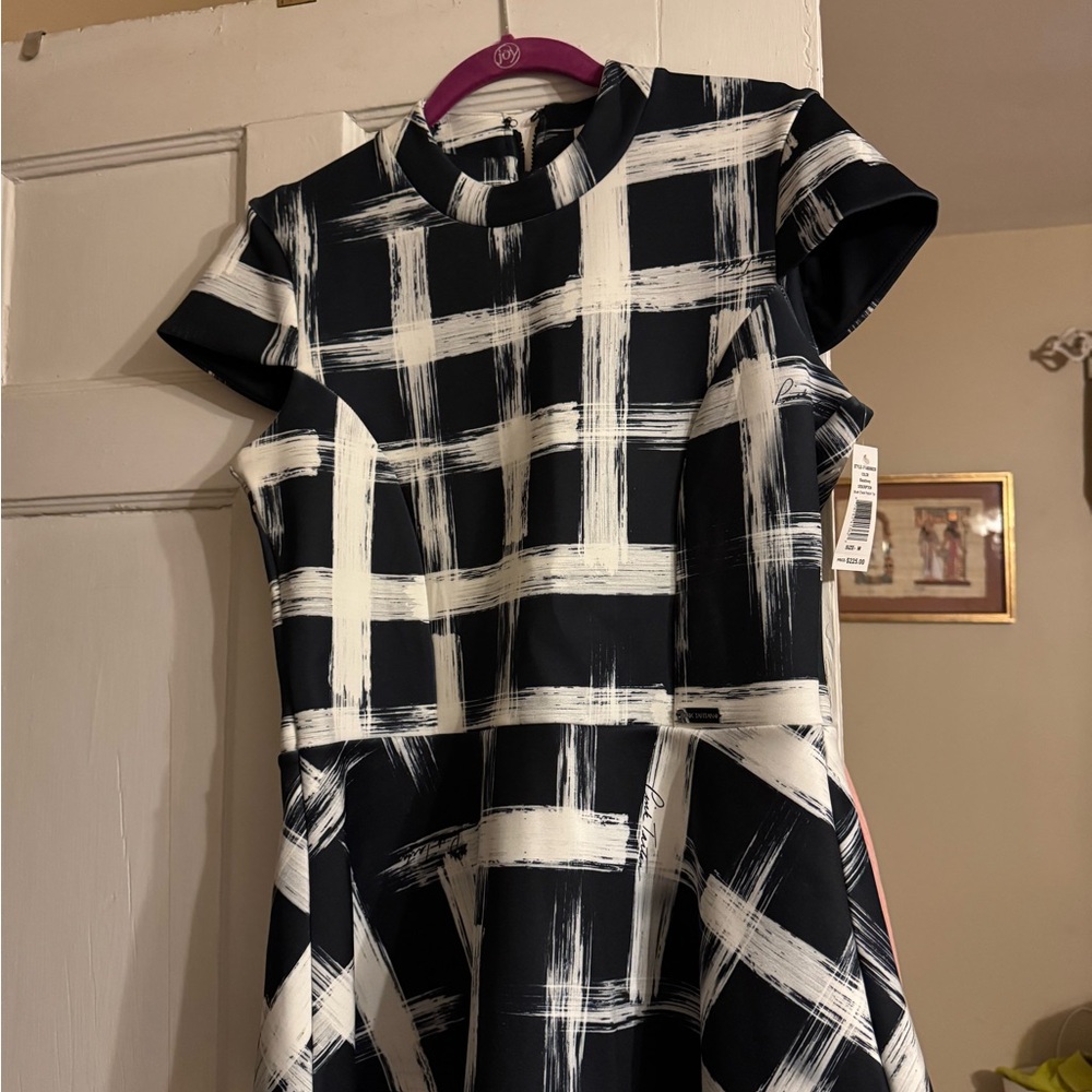 Pink Tartan Black A-line blouse with Flutter Sleeves and Mock Neck.